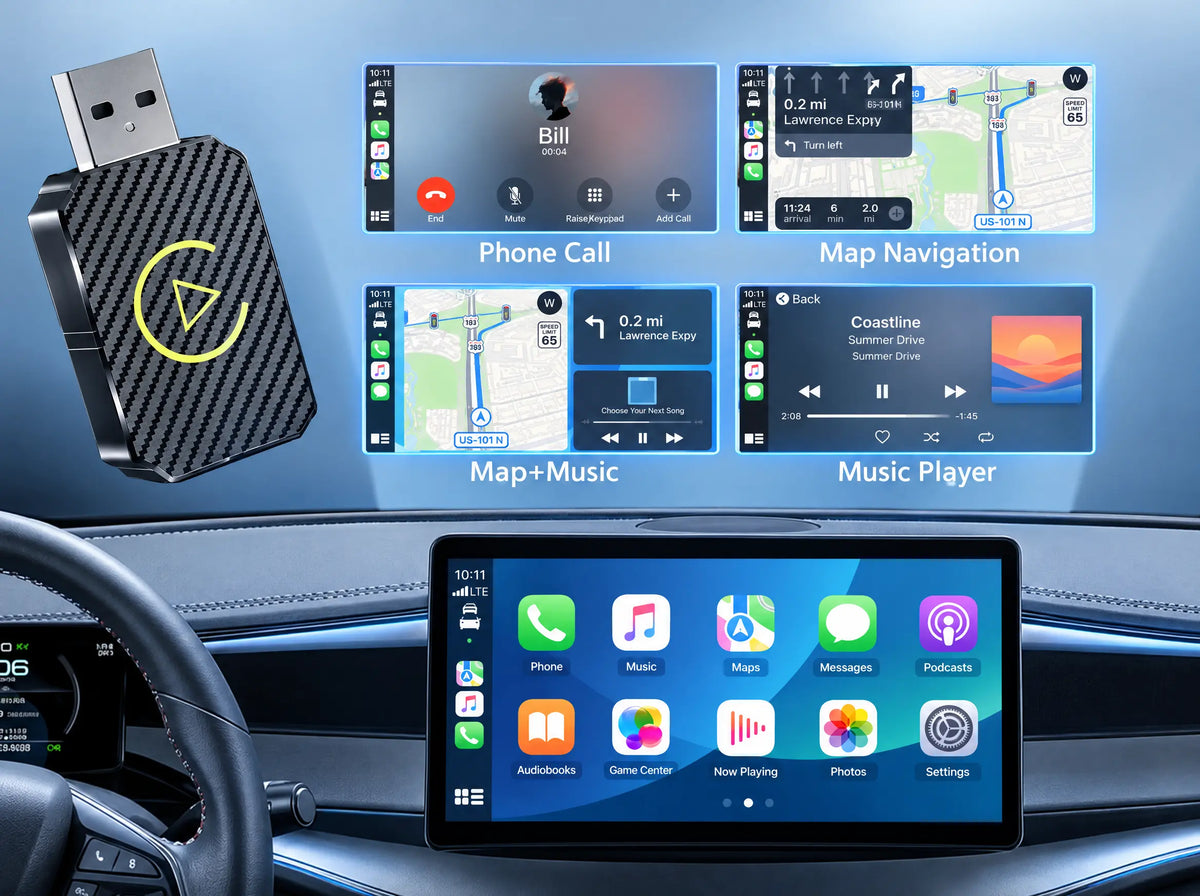 Spotify and maps running wirelessly on the car screen